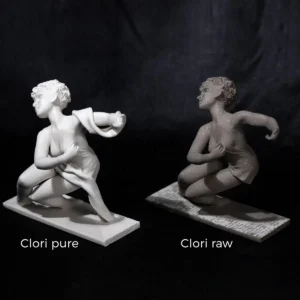 Statua in porcellana e gres Clori di Sibania raffigurante una danzatrice, collezioni Pure e Raw, altezza 16 cm.