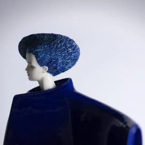 Statua di Ninsun in azzurro con la Tigre blu, figura mitologica sumera alta 55 cm.