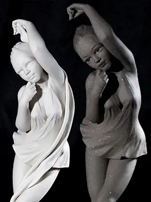 Una statua in gres e una in porcellana per rappresentare la serie Pure and Raw di Sibania